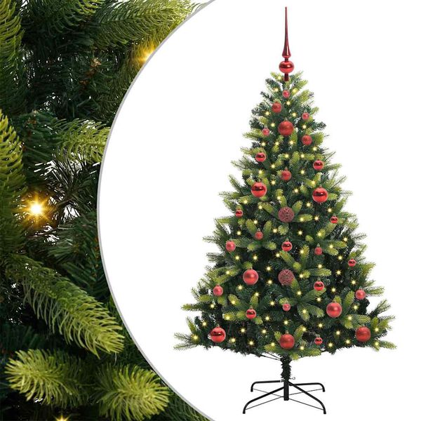 vidaXL Konstgjort F&auml;llbart Jultr&auml;d 150 LEDs Gr&ouml;n 120 cm PVC och PE