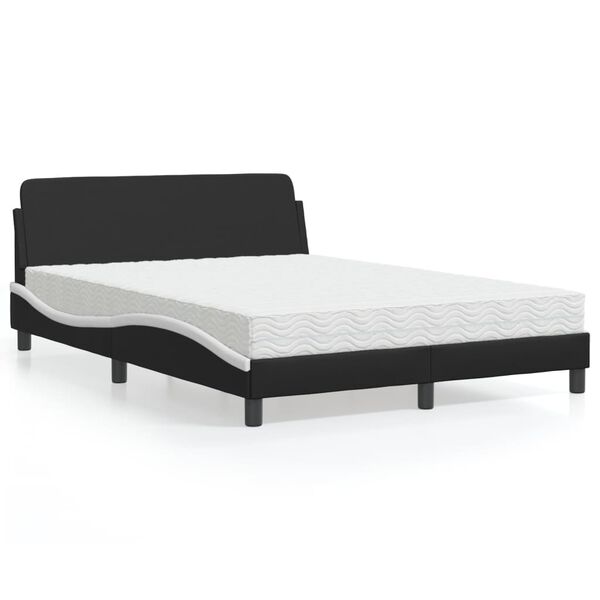 vidaXL Bed with Mattress "Dover" Black and White 140x190 cm Faux Leather