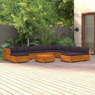 vidaXL Loungegrupp för trädgården med dynor 11 delar massivt akaciaträ
