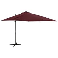 vidaXL Frihängande parasoll med stång och LED vinröd 250 cm
