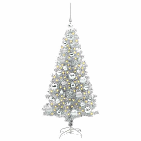 vidaXL Julgran med 150 LED-lampor med stativ Silver 120 cm PET