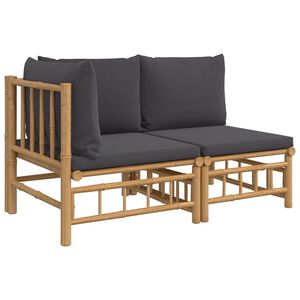 vidaXL Loungegrupp f&ouml;r tr&auml;dg&aring;rden 2 delar m&ouml;rkgr&aring;a dynor bambu