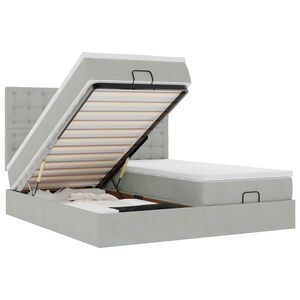 vidaXL Ottoman s&auml;ngram med madrasser ljusgr&aring; 200x200 cm sammet