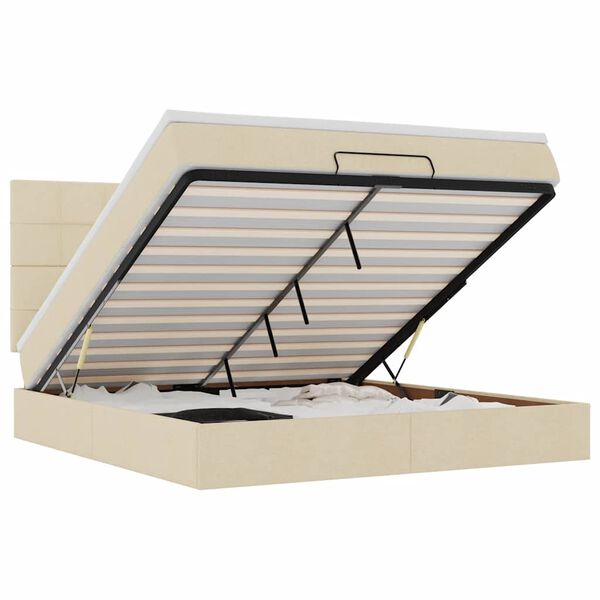 vidaXL Ottoman sängram med madrass gräddvit 180x200 cm tyg