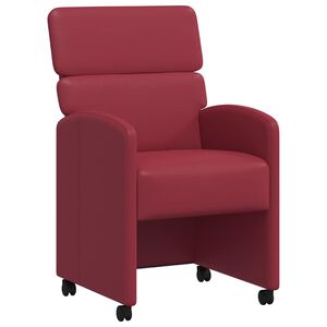 vidaXL Matstolar med hjul 2 st Konstl&auml;der Vinr&ouml;d 58 x 65 x 98 cm