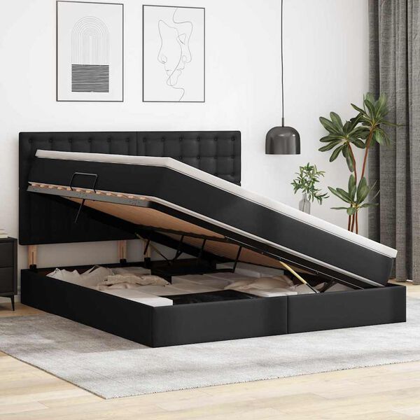 vidaXL F&ouml;rvaringss&auml;ng med madrass Svart 180 x 200 cm Konstl&auml;der