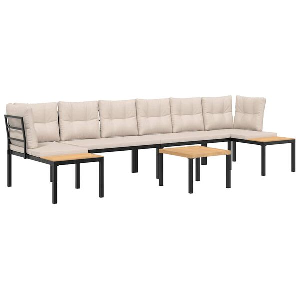 vidaXL Tr&auml;dg&aring;rdssoffa med dynor 5 delar svart pulverlackerat st&aring;l