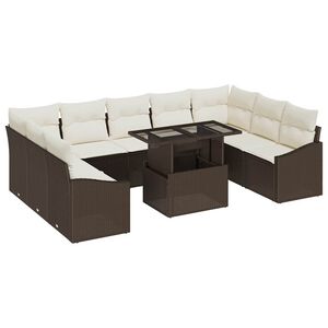 vidaXL Soffset med kudde 10 pcs Brun och Kr&auml;m konstrotting