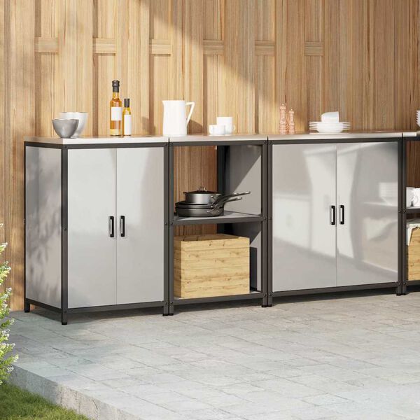 vidaXL K&ouml;ksf&ouml;rvaringsset med hylla 3 pcs Silver Galvaniserat St&aring;l