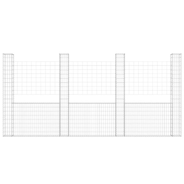 vidaXL U-formad gabionkorg med 4 stolpar järn 380x20x200 cm