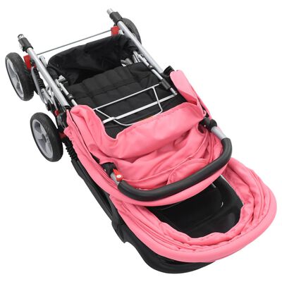 vidaXL Syskonvagn rosa och svart stål