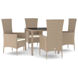 vidaXL Matgrupp f&ouml;r tr&auml;dg&aring;rden med dynor 5 delar beige konstrotting