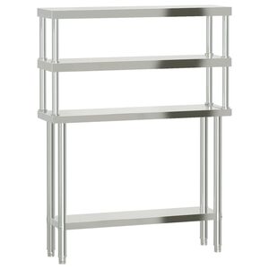 vidaXL Arbetsbord med överhylla 110x30x150 cm rostfritt stål