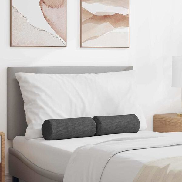 vidaXL Bolsterkuddar 2 pcs Mörkgrå Ø 15 x 40 cm Kordread tyg