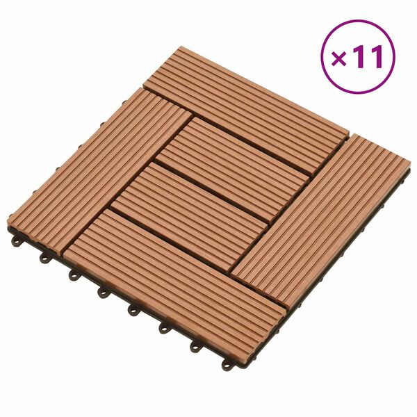 vidaXL Terrassplattor 11 pcs Brun 30 x 30 cm WPC