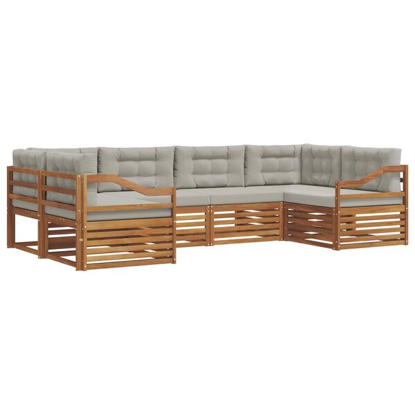 vidaXL Soffgrupper 6 pcs Naturlig och Ljus Gr&aring; Massivt Akaciatr&auml;