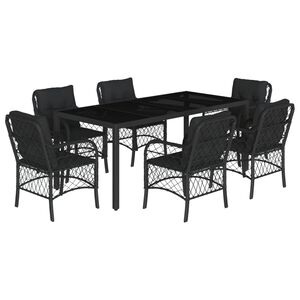 vidaXL Matgrupp f&ouml;r tr&auml;dg&aring;rden med dynor 7 delar svart konstrotting