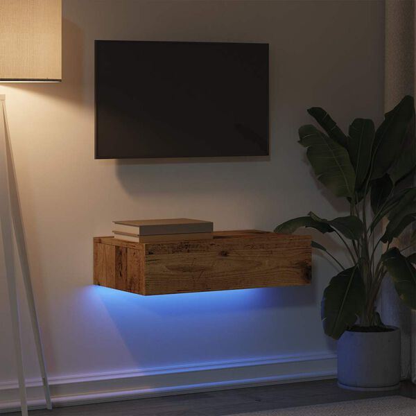 vidaXL Tv-bänk med LED-belysning åldrat trä 60x35x15,5 cm