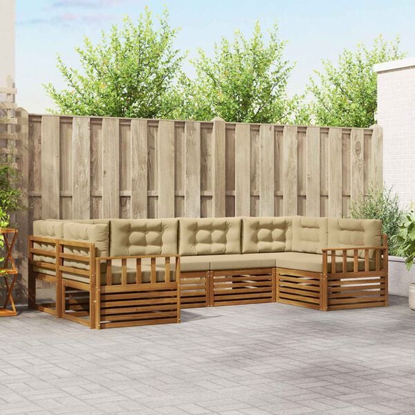 vidaXL Soffgrupper 6 pcs Naturlig och Beige Massivt Akaciatr&auml;
