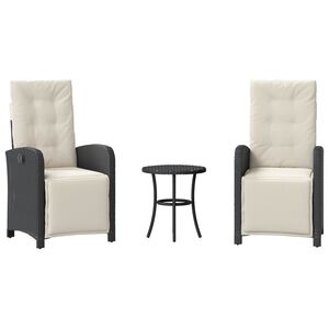 vidaXL Caf&eacute;set med dynor 3 delar svart konstrotting