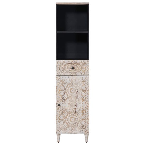 vidaXL Badrumssk&aring;p med l&aring;da Vit 38 x 33,5 x 160 cm Massivt mangotr&auml;