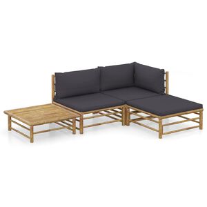 vidaXL Loungegrupp f&ouml;r tr&auml;dg&aring;rden med m&ouml;rkgr&aring; dynor 4 delar bambu