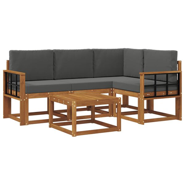 vidaXL Utomhussoffset med kudde 5 pcs Naturlig och Antracit