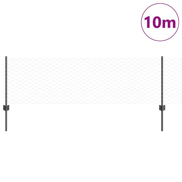 vidaXL St&auml;ngsel med stolpe Gr&aring; 0,6 x 10 m St&aring;l och PVC