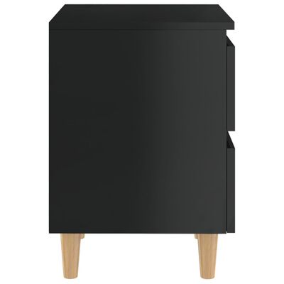 vidaXL Sängbord med massiva furuben 2 st svart högglans 40x35x50 cm