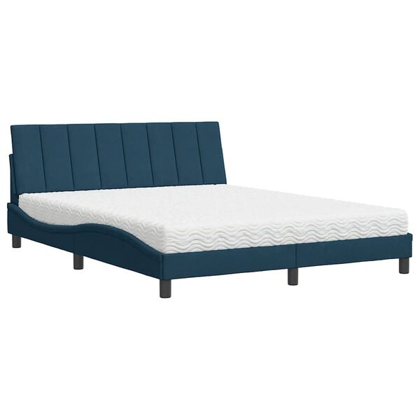 vidaXL Bed with Mattress "Hanko" Blue 160x200 cm Velvet