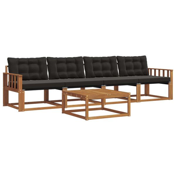 vidaXL Utomhussoffset med kudde 5 pcs Naturlig och svart