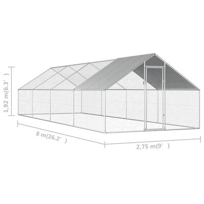 vidaXL Hönsbur för utomhusbruk 2,75x8x1,92 m galvaniserat stål
