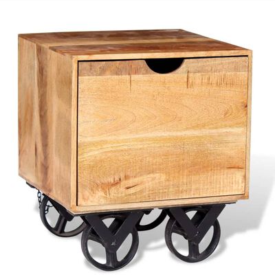 vidaXL Sidobord med låda och hjul massivt mangoträ 40x40x45 cm