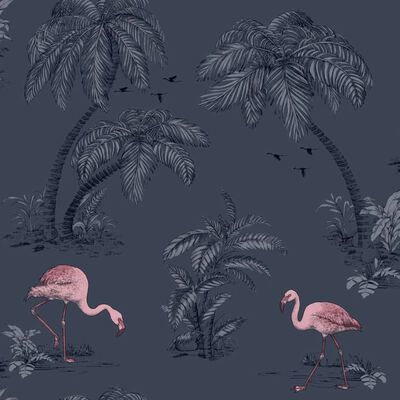 DUTCH WALLCOVERINGS Tapet flamingo petrolblå