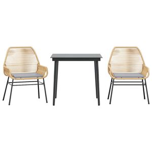 vidaXL Matgrupp f&ouml;r tr&auml;dg&aring;rd med dynor 3 delar brun polyrotting glas