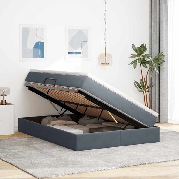 vidaXL F&ouml;rvaringss&auml;ng med madrass M&ouml;rkgr&aring; 140 x 190 cm Sammet