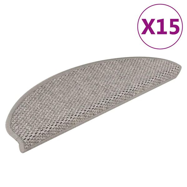 vidaXL Trappstegsmattor sj&auml;lvh&auml;ftande sisal 15 st 65x21x4 cm silver