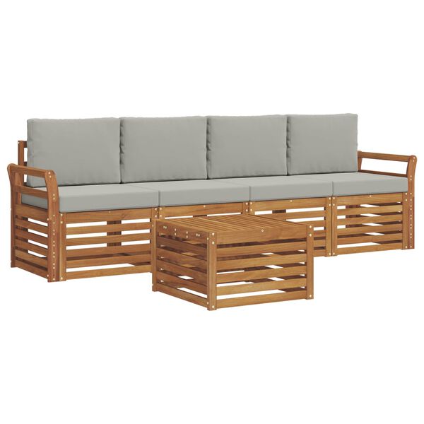 vidaXL Soffgrupper 5 pcs Naturlig och Ljus Gr&aring; Massivt Akaciatr&auml;