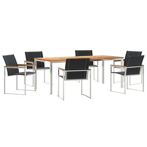 vidaXL Tr&auml;dg&aring;rdsm&ouml;belset 7 pcs Massiv akaciatr&auml; och rostfritt st&aring;l