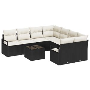 vidaXL Soffset med kudde 9 pcs Svart och kr&auml;m konstrotting