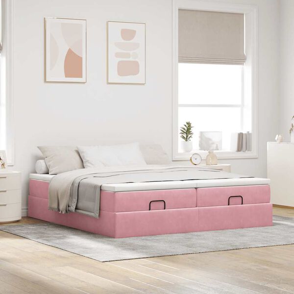 vidaXL Ottoman s&auml;ngram med madrasser rosa 200x200 cm sammet