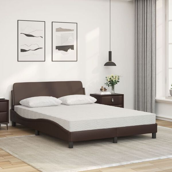 vidaXL Bed with Mattress "Dover" Brown 140x190 cm Faux Leather