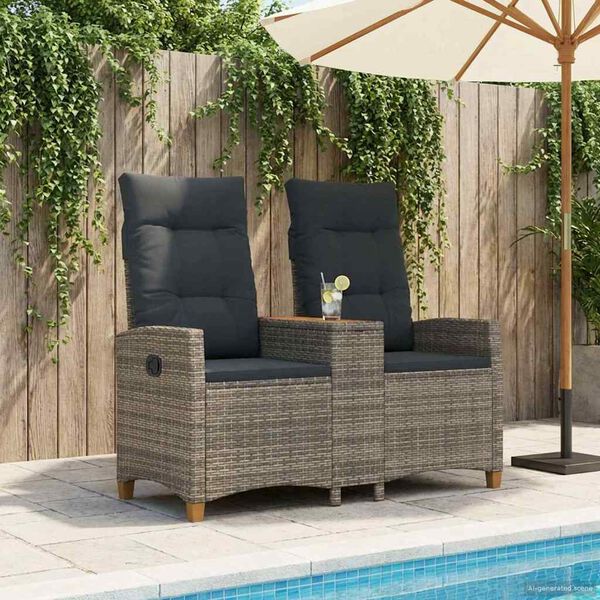 vidaXL Reclining Bench with Table Gr&aring; och m&ouml;rkgr&aring; 126 x 65 x 112 cm