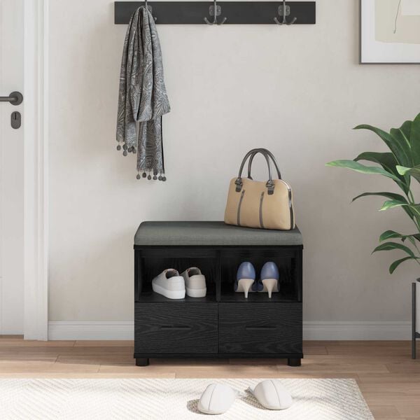 vidaXL Hallb&auml;nk Svart Ek 60 x 38 x 46 cm Sp&aring;nskiva och kl&auml;dfabric