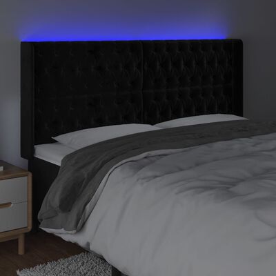 vidaXL Sänggavel LED svart 203x16x118/128 cm sammet