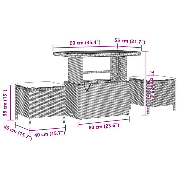 vidaXL Tr&auml;dg&aring;rdsoffset med kudde med lagring 9 pcs Svart Poly rattan