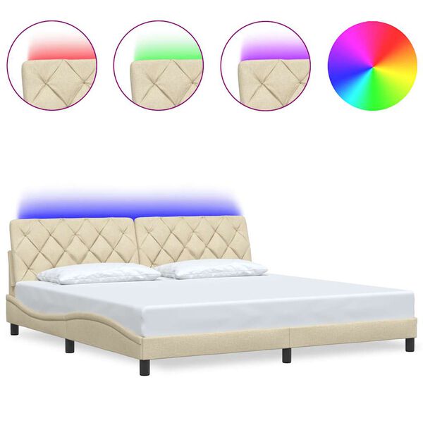 vidaXL Bed Frame with LED without Mattress Cream 200x200 cm Fabric