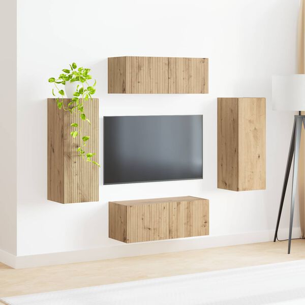 vidaXL TV v&auml;ggsk&aring;p set V&auml;ggmonterad 4 pcs Artisan Ek Konstruerat tr&auml;
