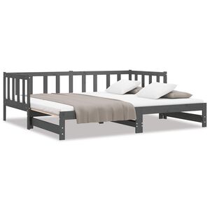 vidaXL Utdragbar dagb&auml;dd gr&aring; 2x(90x190) cm massiv furu