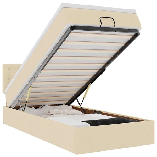 vidaXL Ottoman s&auml;ngram med madrass gr&auml;ddvit 90x190 cm tyg